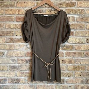 VILA Slouchy Olive Green Tunic Tee w/ Braided Belt